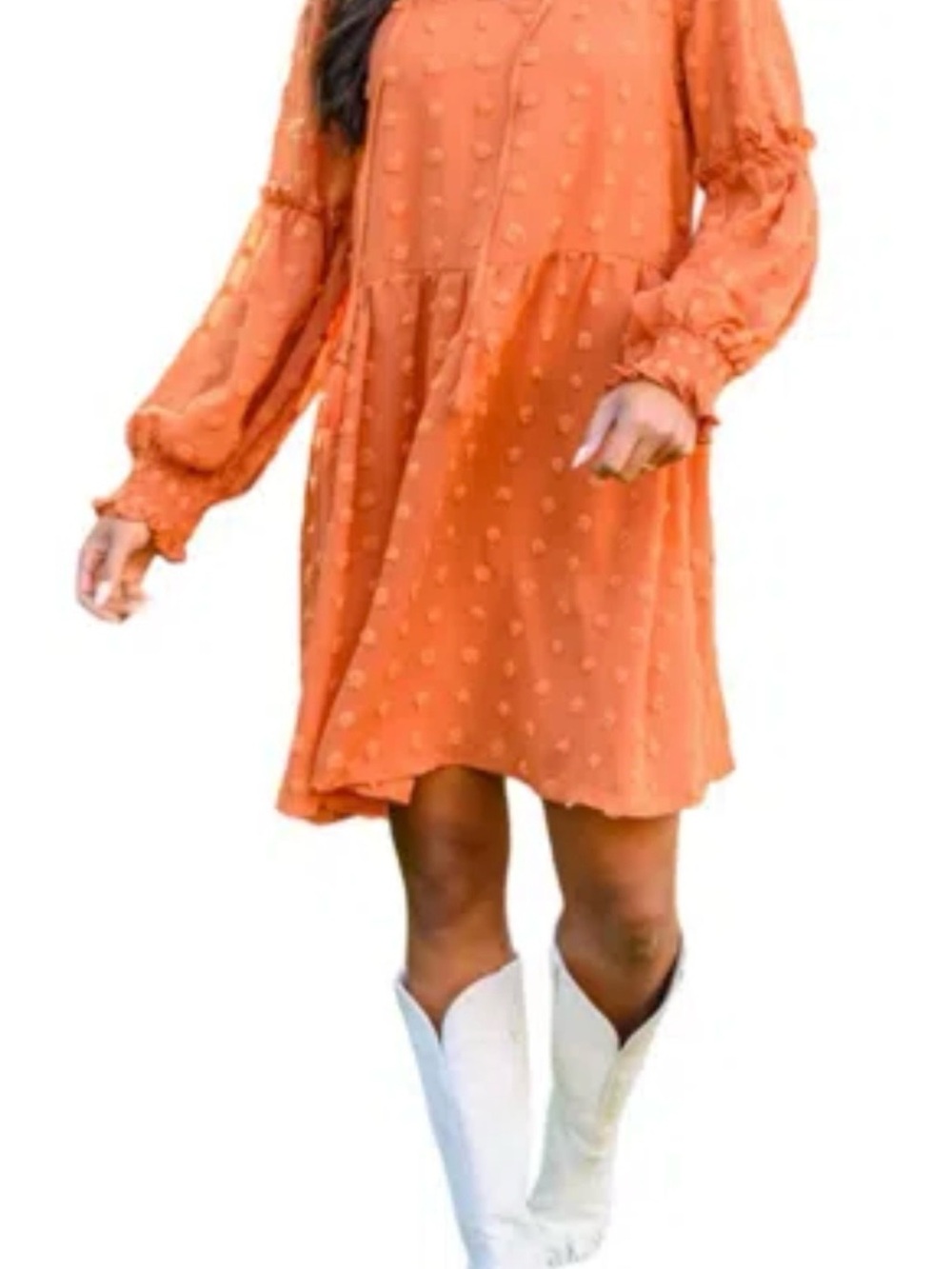 Hailey & Co Swiss Dot Orange Long-Sleeve Smock Dress - Sz Large